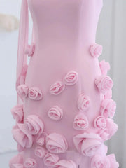 Elegant Pink Rose Prom Dresses Flower Blossom Sheath Formal Dress Strapless BD037