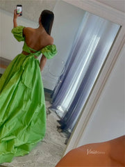 Elegant Two-Piece Satin Prom Dress with Slit & Puffed Sleeves – Style FD5168
