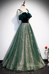 Emerald Green Long Prom Dresses Shiny Lace Formal Dress FD2626