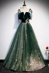 Emerald Green Long Prom Dresses Shiny Lace Formal Dress FD2626