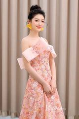 Floral Pink Wedding Dress Off the Shoulder Sparkly Sequin Prom Dresses 90001