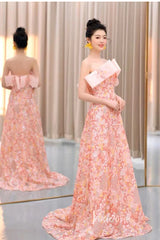 Floral Pink Wedding Dress Off the Shoulder Sparkly Sequin Prom Dresses 90001