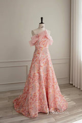 Floral Pink Wedding Dress Off the Shoulder Sparkly Sequin Prom Dresses 90001