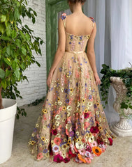 Flower Blossom Prom Dress Long Floral Formal Gown FD2900
