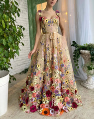 Flower Blossom Prom Dress Long Floral Formal Gown FD2900