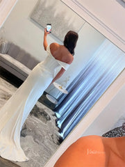 Ivory Satin Mermaid Prom Dresses with Slit & Beaded Sweetheart Neckline - FD6009