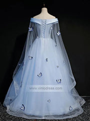 Light Blue Cap Sleeve Ball Gowns for Teens FD1459