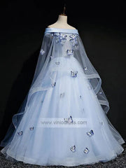 Light Blue Cap Sleeve Ball Gowns for Teens FD1459