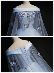 Light Blue Cap Sleeve Ball Gowns for Teens FD1459