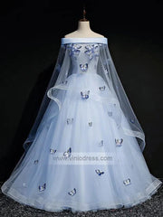 Light Blue Cap Sleeve Ball Gowns for Teens FD1459