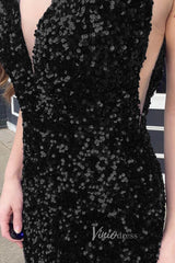 Light Blue Mermaid Sequin Prom Dress Plunging V-Neck Formal Dresses FD2957