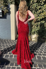 Light Blue Mermaid Sequin Prom Dress Plunging V-Neck Formal Dresses FD2957