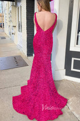 Light Blue Mermaid Sequin Prom Dress Plunging V-Neck Formal Dresses FD2957
