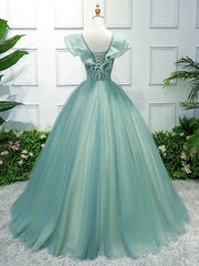 Light Green Floral Sweet 15 Dress Ball Gown Princess Prom Dresses FD1039