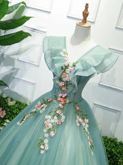 Light Green Floral Sweet 15 Dress Ball Gown Princess Prom Dresses FD1039