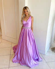 Lilac Satin Formal Dress One Shoulder Prom Dresses FD2972
