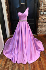 Lilac Satin Formal Dress One Shoulder Prom Dresses FD2972