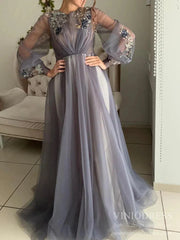 Long Sleeve Pink Prom Dresses Embroidered Engagement Party Dress FD1654