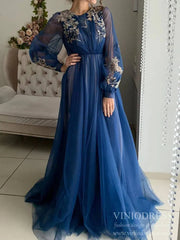 Long Sleeve Pink Prom Dresses Embroidered Engagement Party Dress FD1654