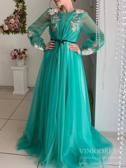 Long Sleeve Pink Prom Dresses Embroidered Engagement Party Dress FD1654
