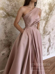 One Shouder Dusty Rose Prom Dresses with Pockets FD1540