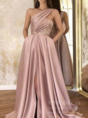 One Shouder Dusty Rose Prom Dresses with Pockets FD1540
