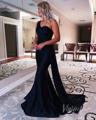 One Shoulder Mermaid Prom Dress Pleated Overskirt Formal Gown FD2846