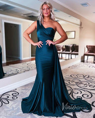 One Shoulder Mermaid Prom Dress Pleated Overskirt Formal Gown FD2846