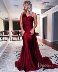 One Shoulder Mermaid Prom Dress Pleated Overskirt Formal Gown FD2846
