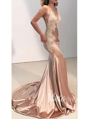 Sexy Rose Gold Mermaid Prom Dresses with Straps FD1505