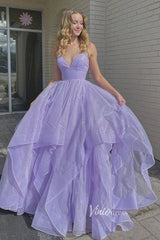 Shiny Lilac Long Prom Dresses Tiered Formal Dress with Strap FD2954