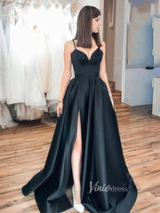 Simple Royal Blue Satin Long Prom Dresses with Pockets FD1551B
