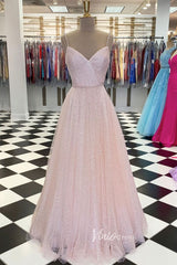 Spaghetti Strap Lavender Prom Dress Shiny Sequin Lace Formal Dress FD2650