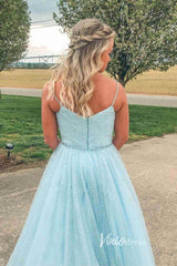 Spaghetti Strap Lavender Prom Dress Shiny Sequin Lace Formal Dress FD2650