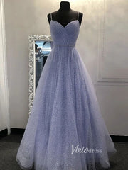 Spaghetti Strap Lavender Prom Dress Shiny Sequin Lace Formal Dress FD2650