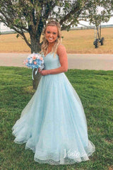 Spaghetti Strap Lavender Prom Dress Shiny Sequin Lace Formal Dress FD2650