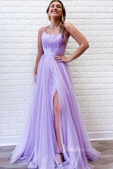 Spaghetti Strap Lilac Long Prom Dress with Slit FD2647