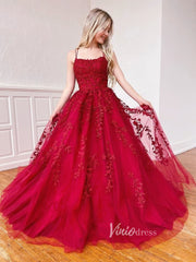 Spaghetti Strap Long Prom Dresses Lace-Up Back FD1265B