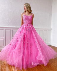 Spaghetti Strap Long Prom Dresses Lace-Up Back FD1265B