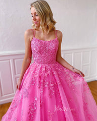 Spaghetti Strap Long Prom Dresses Lace-Up Back FD1265B