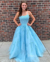 Spaghetti Strap Long Prom Dresses Lace-Up Back FD1265B