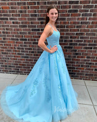 Spaghetti Strap Long Prom Dresses Lace-Up Back FD1265B