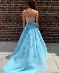 Spaghetti Strap Long Prom Dresses Lace-Up Back FD1265B