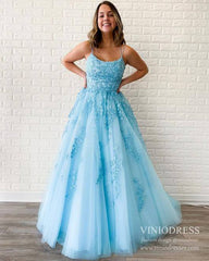 Spaghetti Strap Long Prom Dresses Lace-Up Back FD1265B