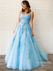 Spaghetti Strap Long Prom Dresses Lace-Up Back FD1265B