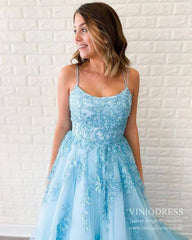 Spaghetti Strap Long Prom Dresses Lace-Up Back FD1265B