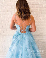 Spaghetti Strap Long Prom Dresses Lace-Up Back FD1265B