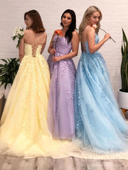 Spaghetti Strap Long Prom Dresses Lace-Up Back FD1265B