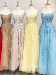 Spaghetti Strap Long Prom Dresses Lace-Up Back FD1265B