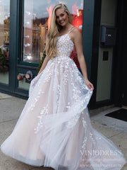 Spaghetti Strap Long Prom Dresses Lace-Up Back FD1265B